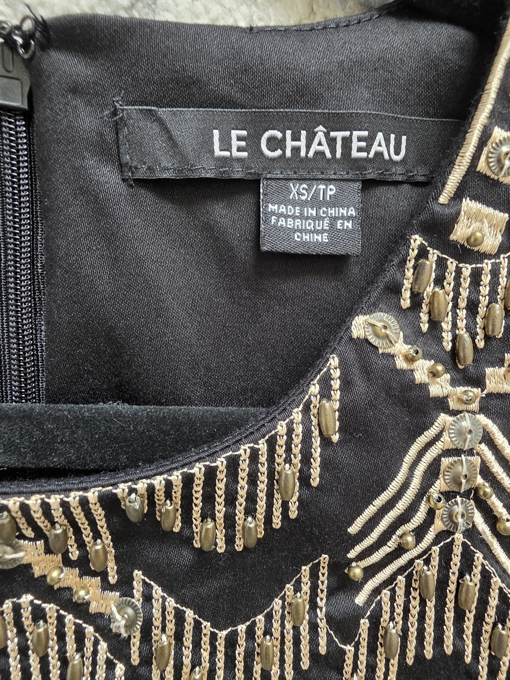 le chateau Black Sheath Dress with Gold Beaded Neckline - Picture 6 of 12